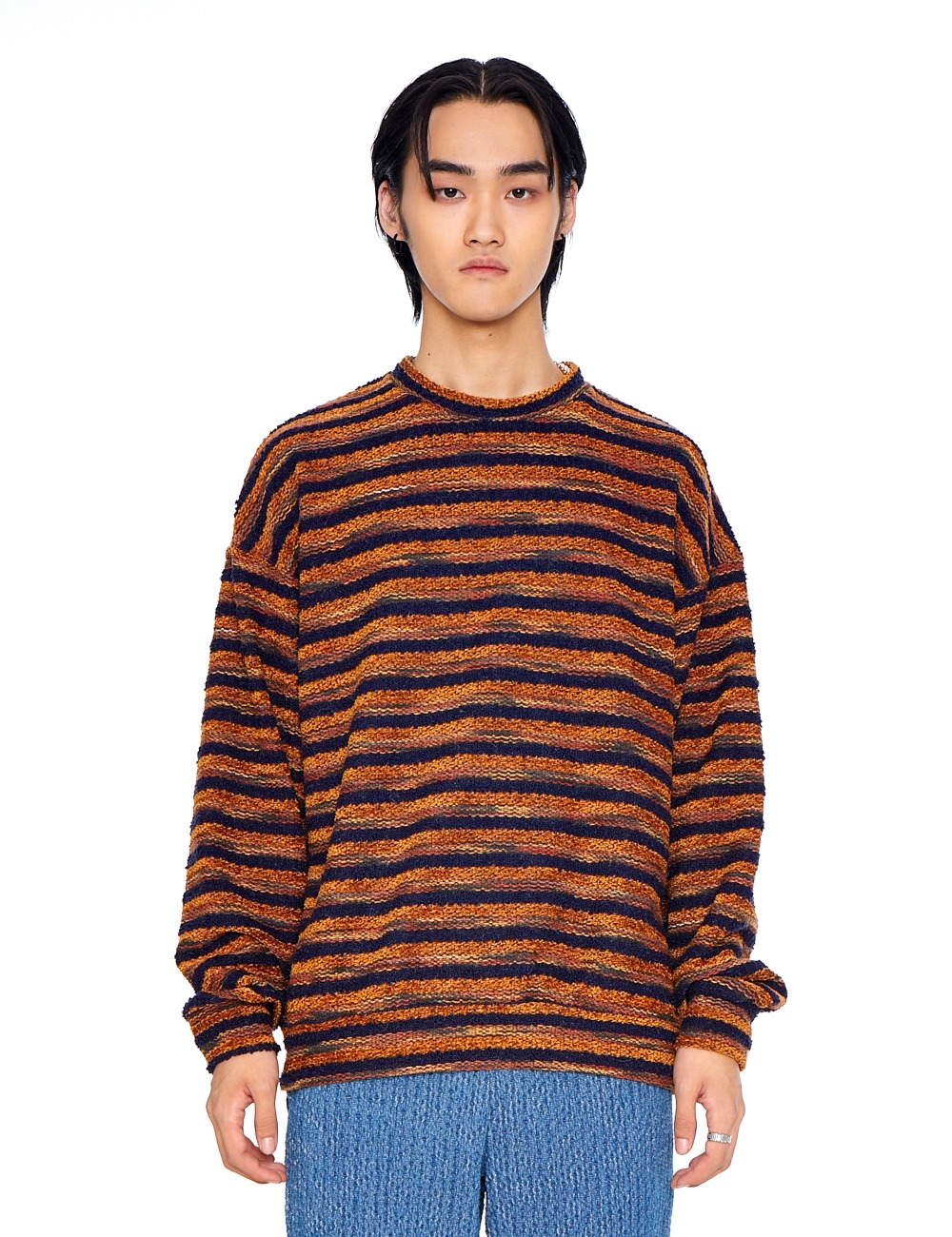 KNITTED STRIPE LONG SLEEVE_BROWN&amp;NAVY