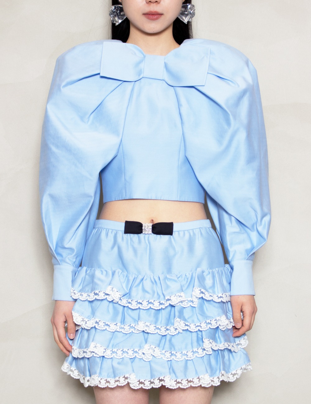 BOW PUFF SLEEVE TOP_BLUE