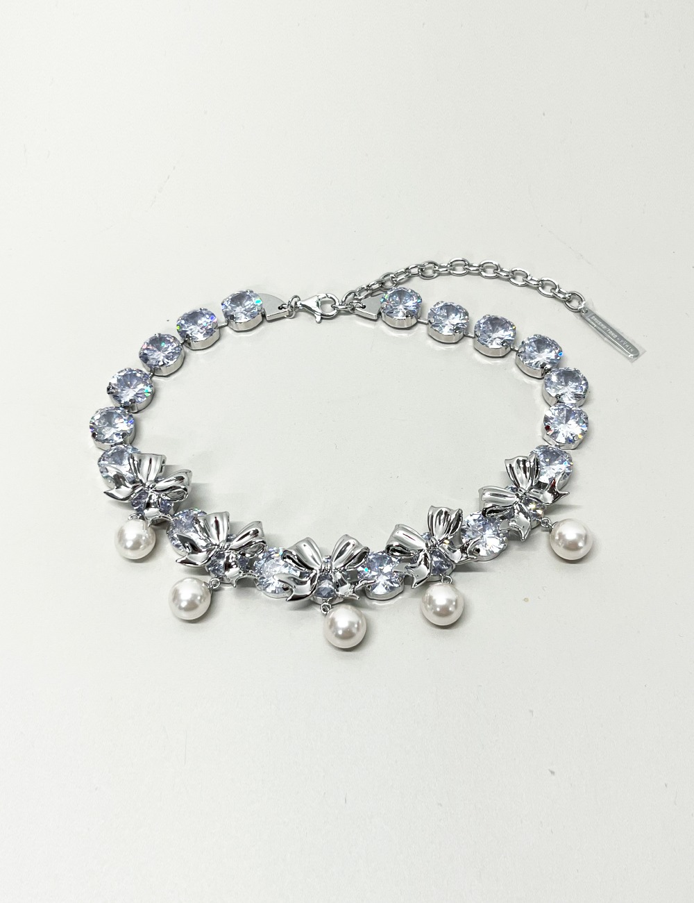BOW PEARL CHAIN NECKLACE_SILVER