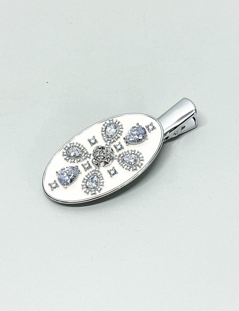 PAVE PLATE HAIR CLIP_SILVER