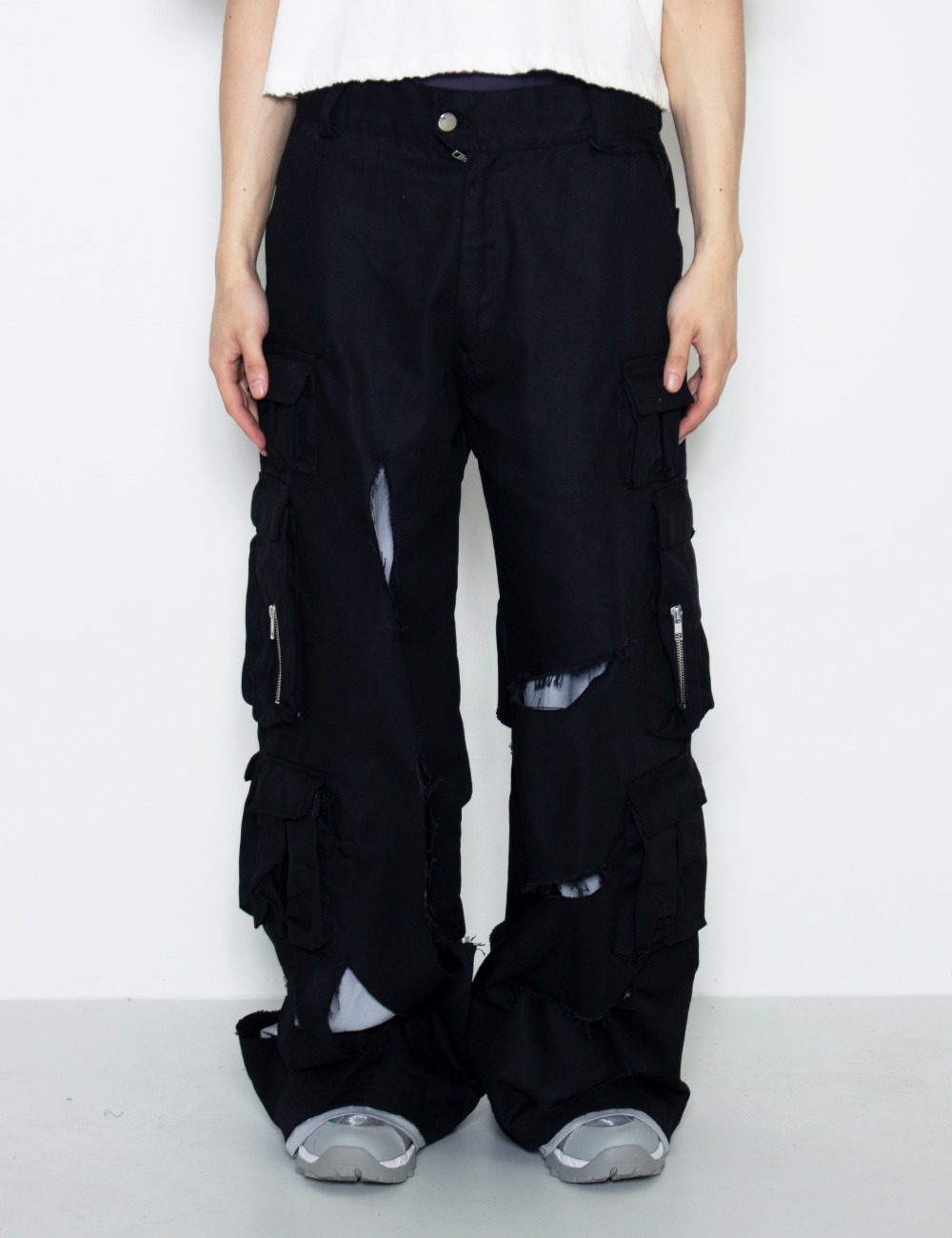 2-LAYERED RAVER&#039;S CARGO TROUSERS_BLACK