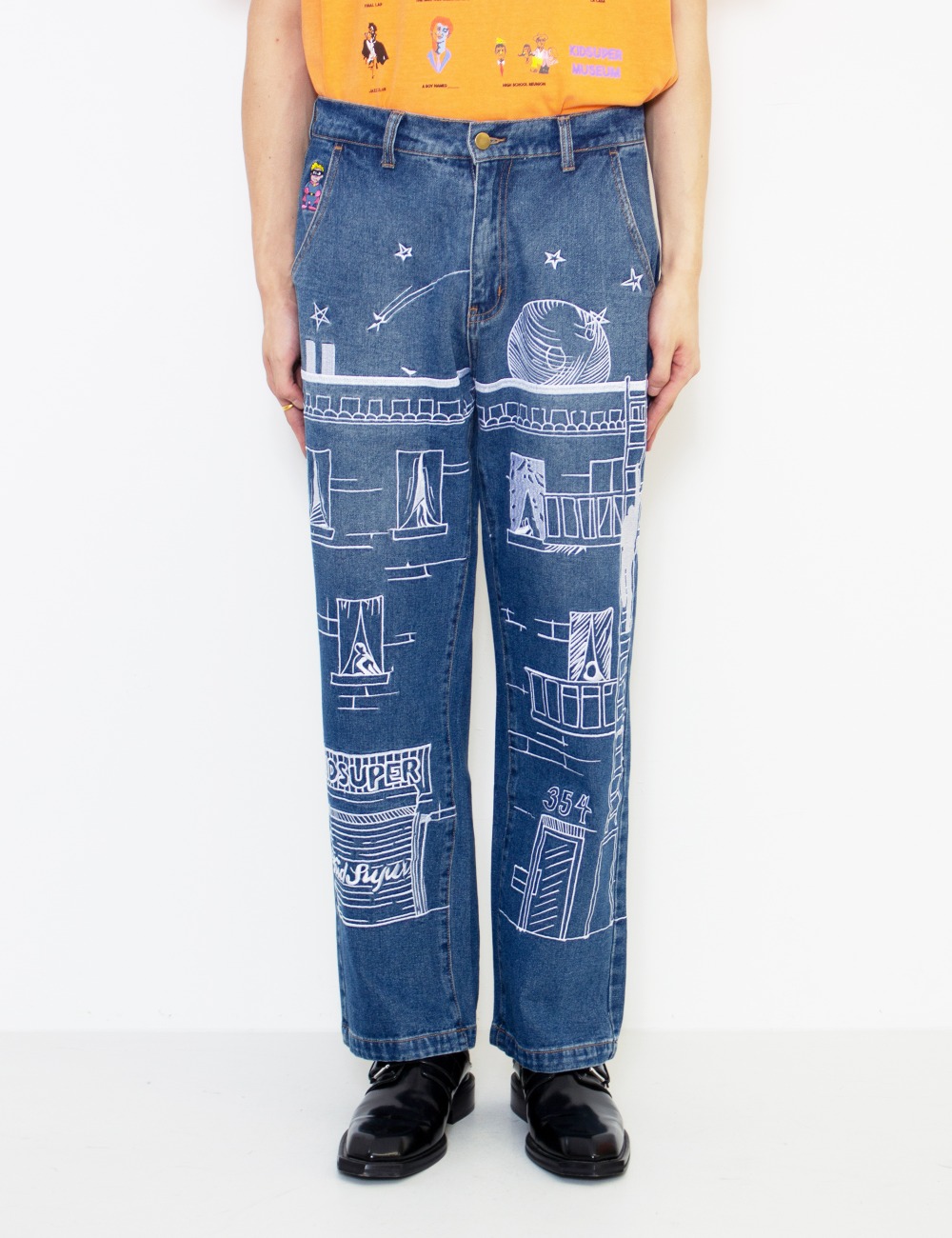 FIRE ESCAPE EMBROIDERED JEANS_BLUE