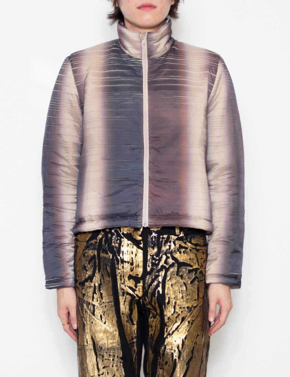 PLEATED PUFFER JACKET WITH FADE OVERPRINT_BEIGE